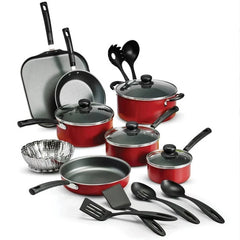 18 Piece Cookware Set Nonstick Pots and Pans Home Kitchen Cooking Non Stick, Red