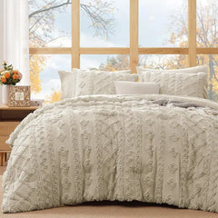 Full Size Comforter Set Autumn Leaf, Tufted Boho Bedding Farmhouse Bed Set, All Season 7 Pieces Bed in a Bag with Sheets, Pillowcases & Shams