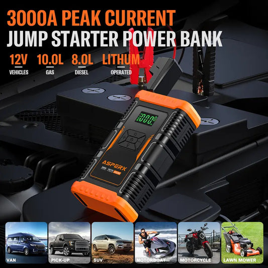 AsperX AX260 Jump Starter with Air Compressor, 3000A/150PSI  Car Battery Jump Starter, 12V Jumper Box Portable with Tire Inflator for Truck, Vehicle