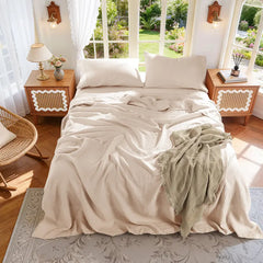 Soft Washed Linen Bed Sheets - Ultra-Soft Feel, Deep Pocket Cooling & Breathable Sheet Set, Temperature Regulating Fabric That Gets Softer With Every Wash