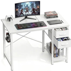 Computer PC Desk - Home Office Workstation with Drawers, X-Shaped Reinforcement, Sturdy Metal Frame, Side Hook, Modern Study Table