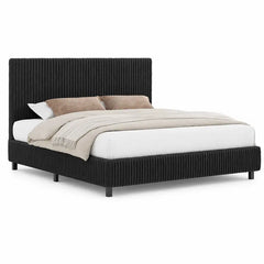 [DealsForYouDays][Summerwins] AMERLIFE Upholstered Bed Frame, Corduroy Platform Bed with 3.5" Thick Gap-Free Headboard, Fully Padded, Metal Frame with Strong Slats, No Box Spring Needed