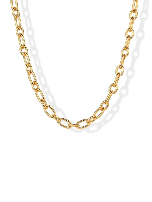 PAVOI 14K Gold Plated Chunky Chain Choker Necklaces for Women - Gold Statement Graduated Link Chain Necklace - Bold Oval Link Barbell Links Paperclip Chains