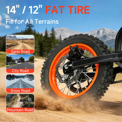 Electric Bike, 50 MPH Top Speed, 60 Miles Range, 3 Mode, Double Suspension & Dual Hydraulic Brake, 14''/12'' All-Terrain Tires, Perfect Gift #SummerWins