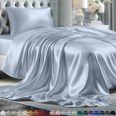 DECOLURE 4-teiliges Satin-Bettwäsche-Set – seidiges Spannbettlaken, hypoallergen, doppelt genäht, knitterfrei, 38 cm tiefe Taschen, elastische Kanten für sicheren Halt, luxuriös weiche Bettwäsche