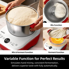 AIZIYO DoughChief 7Qt Elektrische Teigknetmaschine mit Fermentierfunktion, Teigmaschine mit Schüssel aus 304er Edelstahl, Mikrocomputersteuerung, nach oben gerichtetes Touchpanel, leicht zu reinigen für Brot & Pizza