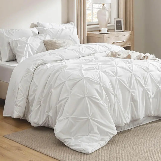 【Mother's day Deal】7 PCS-Bedsure Soft  Pintuck Messy Bedding Sets - Multi-Color,Cloud-like,Ultra-Soft,Machine Washable,Luxury Bedroom Decor Accessories,Breathable,All-Season King Size Comforter Sets,Hotel Quality, Restful Sleep, Geometric Pattern
