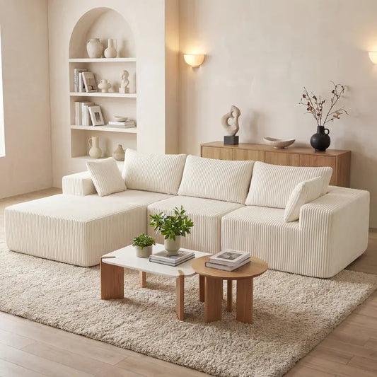 108" Boneless Couch, Cloud Sectional Couch with L-Shape Chaise, Modular Sectional Sofa with Deep Seat, Fluffy Couch for Living Room Bedroom, No Assembly Required