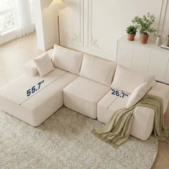 108" Boneless Couch, Cloud Sectional Couch with L-Shape Chaise, Modular Sectional Sofa with Deep Seat, Fluffy Couch for Living Room Bedroom, No Assembly Required