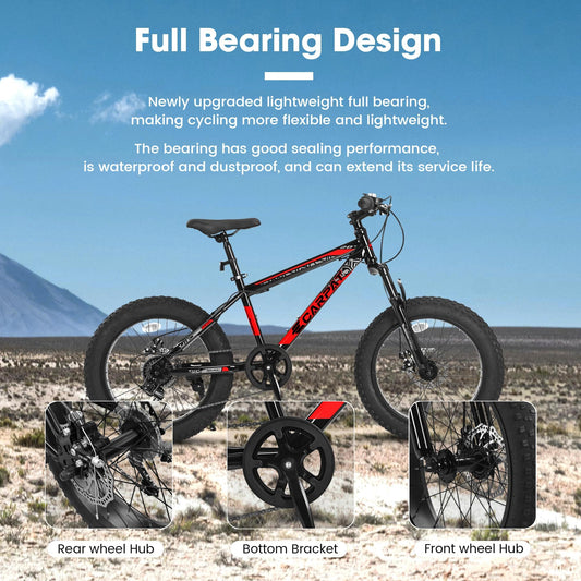 S20109 20 Inch Mountain Bike for Kids and Teenagers, High Carbon Steel Frame, Disc Brakes, Durable Wide Tires, Front Suspension, 7-Speed, Ideal for Snow and Off-Road Riding
