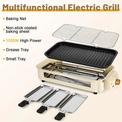 Gril Électrique Coréen BBQ Sans Fumée pour l'Intérieur, Plaque Amovible Antiadhésive, 5 Températures Réglables, Compatible Lave-Vaisselle, 1500W, Appareil de Cuisine