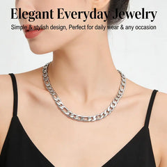 Men's Stainless Steel Figaro Chain Necklace Set, 12MM Polished Silver Tone Cuban Link Curb Chain Necklaces, Hip Hop Rapper Style Chunky Thick Chain Jewelry,925 Silver  Plated Stylish ,For Men Women Daily Wear, Valentine's Day Birthday Gift
