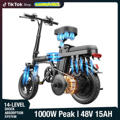 Vélo électrique pliant (VAE), moteur 500W, batterie 48V 15Ah, amortisseur 14 niveaux, autonomie 45Km, freins à double disque, vélo pliant compact certifié UL2849 pour le sport et l'extérieur