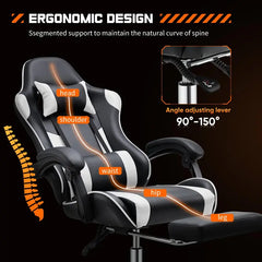 Game Chair - Ergonomic Computer with Height Adjustable 360° Swivel, Comfy Lumbar Support, Fixed Up Armrest, Fixed Base
