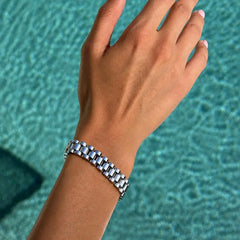 PAVOI Bracelet de montre étanche pour femme - Bracelet à maillons épais plaqué or 14 carats bicolore - Bijoux en or en acier inoxydable avec métaux mélangés