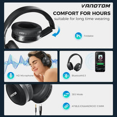 VANOTOM Wireless Headphone Foldable Bluetooth Over Ear Headset for Gaming Phones Computers Electronics Audio with 65H Playtime HIFI Sound Qualitye, Hybrid Wired Earbuds, Connection Cable | Summervibes