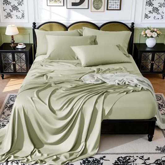 Bamboo Cooling Sheets Set 4/6 Pcs Silky Soft Breathable Hotel Luxury Bedding Set for Hot Sleepers 16 Inch Deep Pocket Wrinkle Resistant Machine Washable