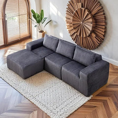 【3 sous-colis】 Canapé d'angle modulaire en L Niccae 101" – Canapé nuage sans structure en tissu côtelé, soutien en mousse à mémoire de forme et conception sans assemblage – Canapé moelleux parfait pour le salon