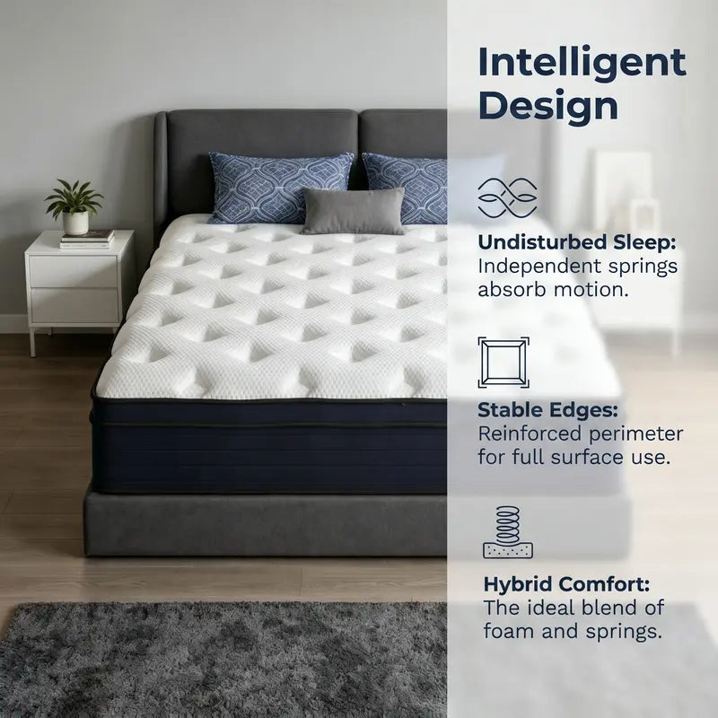 10/12/14 Inch Hybrid Memory Foam & Independent Spring Mattress - Medium-Firm Ergonomic Lumbar & Neck Support, Boxed Foam Based Mattress for Modern Home Bedroom (Twin, Full, Queen, King Sizes) - Anti-Allergic Sleep Upgrade