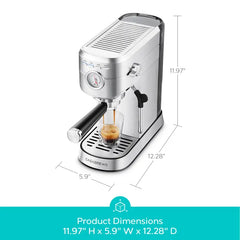 CASABREWS CM5418BC Stainless Steel Espresso Machine - 20 Bar Pressure, Integrated Milk Frother, Pressure Display, Compact, Perfect for Ground Coffee Extraction, Latte Cappuccino Maker