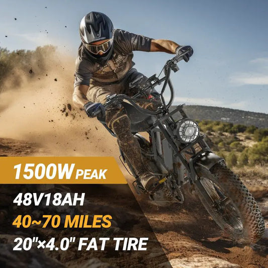Qlaway BK20 Electric ebike | Peak Power 1500W | Full Suspension | Top Speed 31 MPH | Range 40-70 Miles | 48V 18Ah Removable Battery | 2-Seater Design | LED Headlights | 20-Inch All-Terrain Fat Tires | UL 2849 Certified ebike