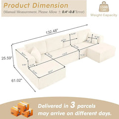 【New Year Sales】 Niccae 132'' or 161" U-Shape Oversized Cloud Couch – Corduroy Modular Sectional Sofa with 4 Large Cushions and 2 Small Pillows, No Assembly Needed, Deep Seat Boneless Upholstered Couches for Living Room, Cozy & Stylish