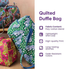 Joyful Miles Quilted Duffle Bag, Colorful Weekender Travel Tote, Overnight Carry On Gym Bag