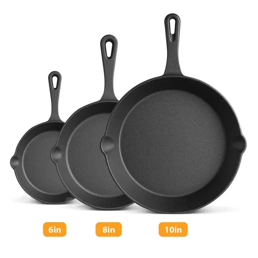 LOVEWE 3-Piece Cast Iron Skillet Set, Pre-Seasoned Frying Pans, Nonstick & Ergonomic Handles-Oven, Grill, Campfire, Indution, Stove Safe-Easy to Use Cookware outdoorfun