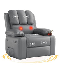 360° Swivel Rocker Recliner Chair with Massage & Heat, Manual PU Leather Recliner