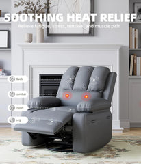 360° Swivel Rocker Recliner Chair with Massage & Heat, Manual PU Leather Recliner
