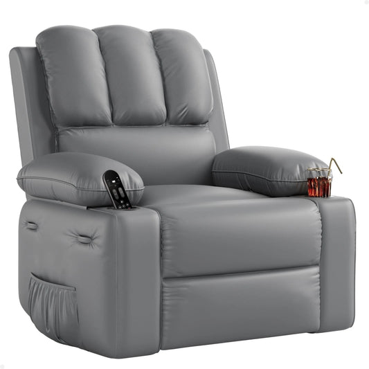 360° Swivel Rocker Recliner Chair with Massage & Heat, Manual PU Leather Recliner