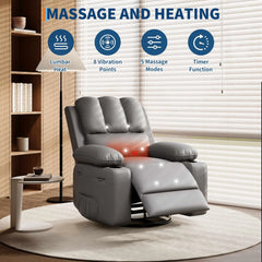 360° Swivel Rocker Recliner Chair with Massage & Heat, Manual PU Leather Recliner