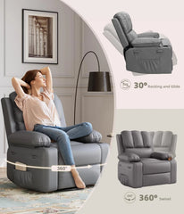360° Swivel Rocker Recliner Chair with Massage & Heat, Manual PU Leather Recliner
