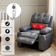 360° Swivel Rocker Recliner Chair with Massage & Heat, Manual PU Leather Recliner