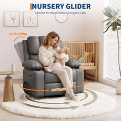 360° Swivel Rocker Recliner Chair with Massage & Heat, Manual PU Leather Recliner
