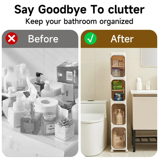 UFORU 4-Tier Tall Narrow Storage Cabinet, Plastic Slim Storage Organizer with Doors and Adjustable Shelves, Wheels, Stackable & Collapsible Storage Cabinet for Small Spaces, Bathroom, Kitchen Cupboard, bathroom organizer,dealsforyoudays,#SummerWins