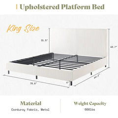 [DealsForYouDays][Summerwins] AMERLIFE Upholstered Bed Frame, Corduroy Platform Bed with 3.5" Thick Gap-Free Headboard, Fully Padded, Metal Frame with Strong Slats, No Box Spring Needed