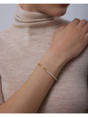 PAVOI 14k Gold Plated Tennis Bracelets for Women - Paperclip Link Chain and Cubic Zirconia Gold Bracelet - Trendy Bridal Jewelry