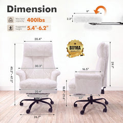 400 lbs Big & Tall Criss Cross Office Chair with Footrest – Teddy Fleece Swivel Desk Chair