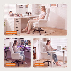 400 lbs Big & Tall Criss Cross Office Chair with Footrest – Teddy Fleece Swivel Desk Chair
