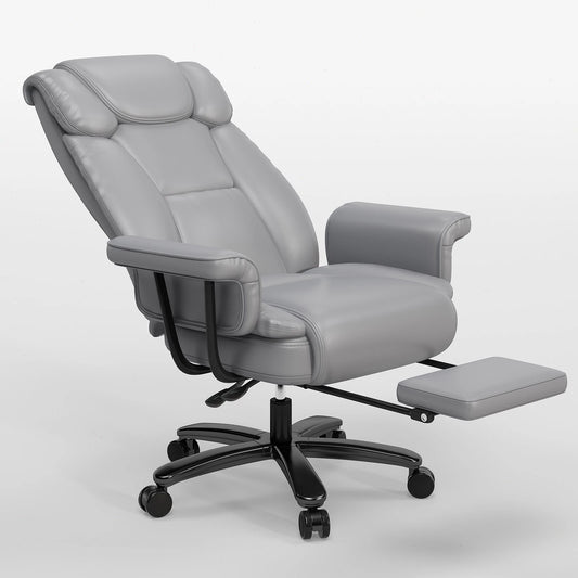 400 lbs Big & Tall Reclining Office Chair with Footrest – High Back Gray Desk Chair
