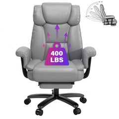 400 lbs Big & Tall Reclining Office Chair with Footrest – High Back Gray Desk Chair