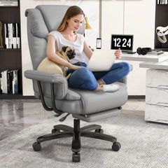 400 lbs Big & Tall Reclining Office Chair with Footrest – High Back Gray Desk Chair
