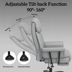 400 lbs Big & Tall Reclining Office Chair with Footrest – High Back Gray Desk Chair