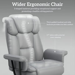 400 lbs Big & Tall Reclining Office Chair with Footrest – High Back Gray Desk Chair