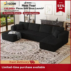 【New Year Sales】 Niccae 132'' or 161" U-Shape Oversized Cloud Couch – Corduroy Modular Sectional Sofa with 4 Large Cushions and 2 Small Pillows, No Assembly Needed, Deep Seat Boneless Upholstered Couches for Living Room, Cozy & Stylish