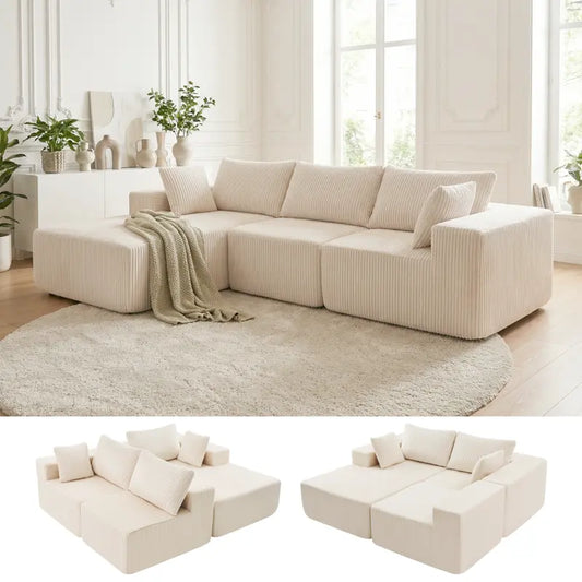 108" Boneless Couch, Cloud Sectional Couch with L-Shape Chaise, Modular Sectional Sofa with Deep Seat, Fluffy Couch for Living Room Bedroom, No Assembly Required