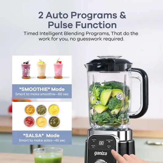 Ganiza Professional Smoothie Blender 1100W Motor 25000 RPM 8 Auto Programs for Frozen Fruits Ice 64 oz Large 12-in-1 Countertop Blender Dishwasher Safe Multifunctional Juicer food processor nutribullet vitamix juicer machine