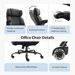 500 lb Big & Tall Office Chair – Heavy Duty Executive PU Leather Wide Seat Desk Chair