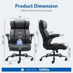 500 lb Big & Tall Office Chair – Heavy Duty Executive PU Leather Wide Seat Desk Chair